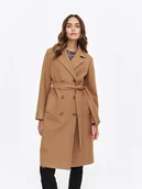 Płaszcze damskie - Klasyczny beżowy płaszcz dwurzędowy - miniaturka - grafika 1