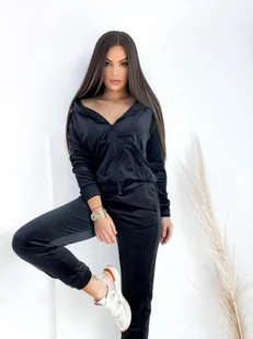 WELUROWY KOMPLET DRESOWY TAFFY Z LOGIEM BY MIELCZARKOWSKI BLUZA Z KAPTUREM + SPODNIE - CZARNY - Spodnie sportowe damskie - miniaturka - grafika 1