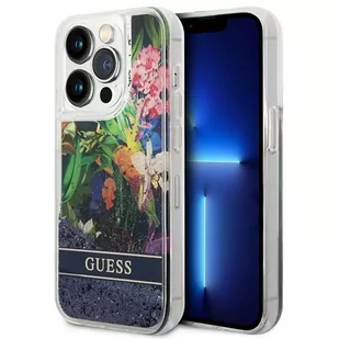 Guess Etui GUHCP14XLFLSB do Apple iPhone 14 Pro Max 6,7" niebieski/blue hardcase Flower Liquid Glitter - Etui i futerały do telefonów - miniaturka - grafika 1