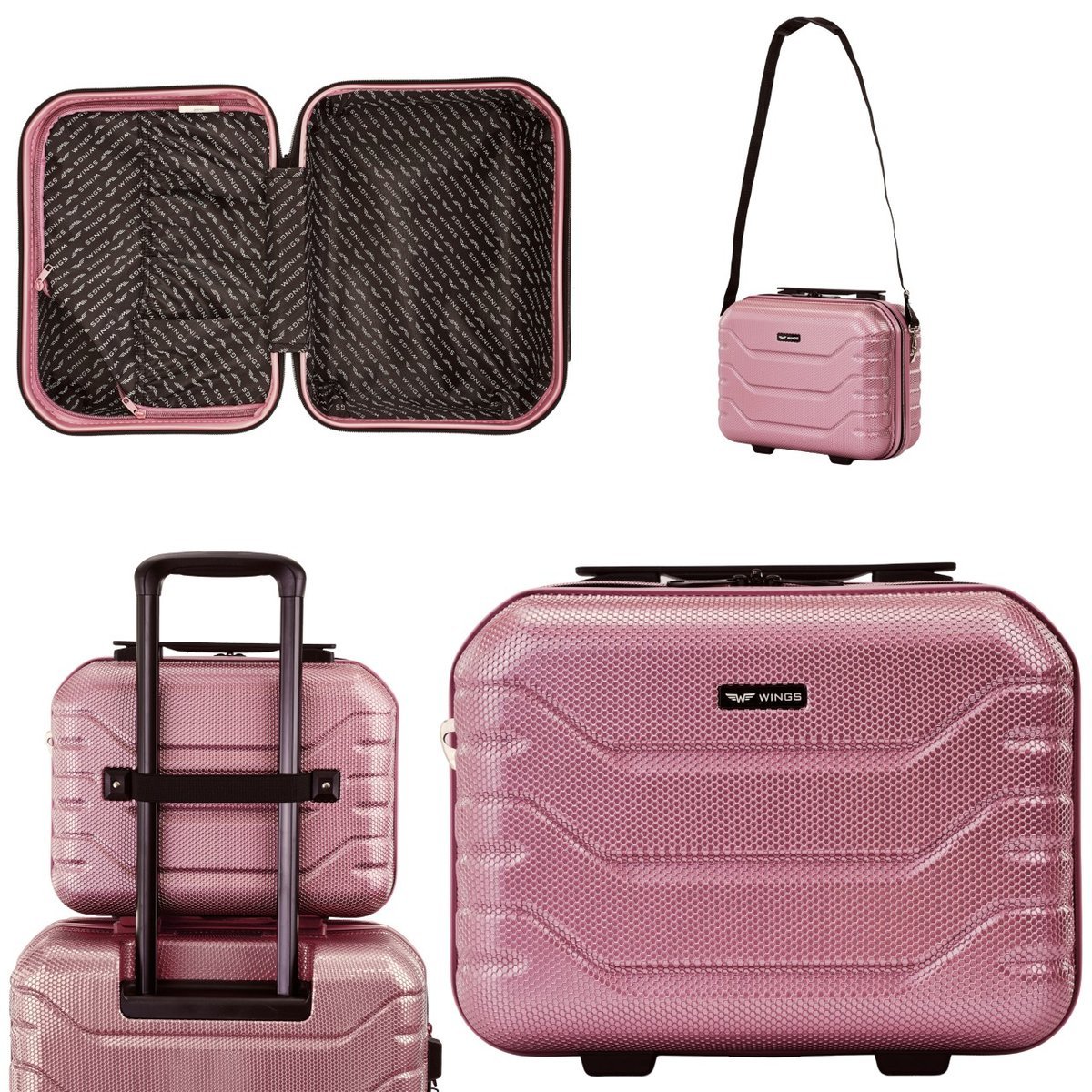 Kuferek podróżny WINGS CRAKE poliwęglan 15L Rose Gold organizer/kosmetyczka Free on Board do samolotu