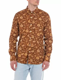 Koszule męskie - Replay Męska koszula M4106, 010 LT brązowa z nadrukowanymi kwiatami, XL, 010 Lt Brown With Printed Flowers, XL - grafika 1