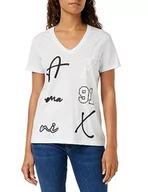 Koszulki i topy damskie - Armani Exchange Damska koszulka z dżerseju z dekoltem w serek All Over Logo Tee T-Shirt, biały, XL - miniaturka - grafika 1