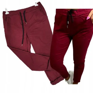 Spodnie gnieciuchy lycra gumy wysoki stan kieszenie bordo vv 40 42 L XL - Spodnie damskie - miniaturka - grafika 1