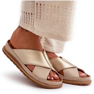 Klapki i japonki damskie - Skórzane Profilowane Klapki Maciejka 04986-04 Złoto-Beżowe beżowy - miniaturka - grafika 1