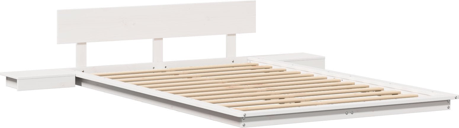 vidaXL Rama Łóżka z Stolikami Nocnymi Biała 140x190cm Lite Drewno