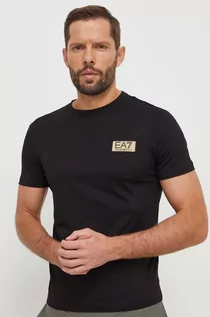 Koszulki męskie - EA7 Emporio Armani t-shirt bawełniany męski kolor czarny gładki - grafika 1