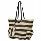 Torby i wózki na zakupy - PUCCINI Torebka Damska Pleciona Letnia w Czarne Paski Na Ramię BK1251009D-1 - miniaturka - grafika 1