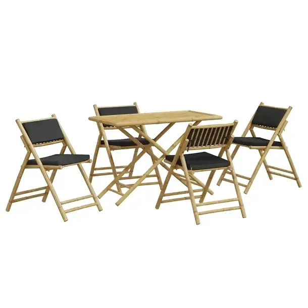 Zestaw bistro bambusowy z poduszkami ciemnoszary, stół 110x55x75 cm, 4 kr
