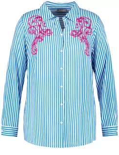Bluzki damskie - SAMOON Bluzka w paski z ozdobnymi cekinami Niebieski 56 - grafika 1
