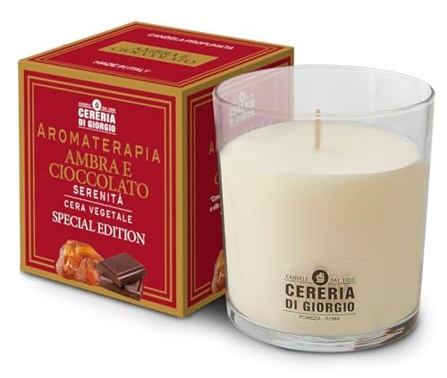 Cereria Di Giorgio Świeca zapachowa Natele Wosk roślinny wyprodukowany we Włoszech z aromaterapią, bursztyn i czekolada - spokój