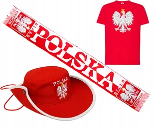 ZESTAW DLA KIBICA POLSKI KOSZULKA +SZALIK + CZAPKA GODŁO FLAGA - Koszulki sportowe męskie - miniaturka - grafika 1