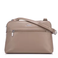 Torebki damskie - Damska crossbody dwukomorowa z ekoskóry beżowa - miniaturka - grafika 1