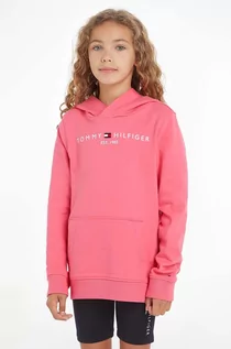 Bluzy dla dziewczynek - Tommy Hilfiger bluza bawełniana dziecięca kolor różowy z kapturem z nadrukiem - grafika 1