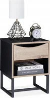Szafki nocne - Stolik nocny czarny z szufladą szafka na metalowych nogach Rustykalny - miniaturka - grafika 1