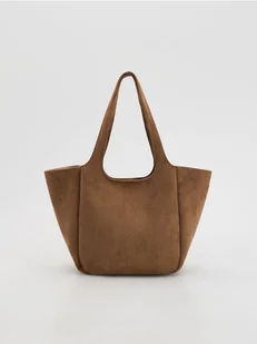 Reserved - Torebka shopper z imitacji zamszu - beżowy - Torebki damskie - miniaturka - grafika 1