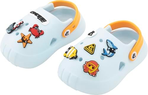 CRESSI since 1946 - Jelly Kid Clogs - Children's Sandals Sabot Slippers Non Slip and Breathable, Beach Sea Walks Nursery and Home, Snap Fastening - Azure/Orange - 23/24 EU