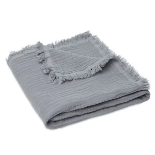 Jollein - Kocyk Muślinowy Fringe 120 X 120 Cm Storm Grey - Koce i narzuty dla dzieci - miniaturka - grafika 1