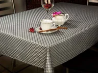 Obrusy i serwetki - Obrus Plamoodporny Obszywany Grafit Srebro Zig Zag 2124-130x200 cm - miniaturka - grafika 1