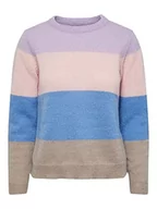 Swetry damskie - PIECES Damski sweter PCJYMMA LS O-Neck Knit NOOS BC, fioletowy róż/paski: CROS-GRSK-Silver Mink, XS - miniaturka - grafika 1
