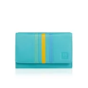 Portfele - Portfel skórzany damski, Kolorowy portfel z prawdziwej skóry naturalnej, Pojemna portmonetka, niebiesko – żółty - miniaturka - grafika 1