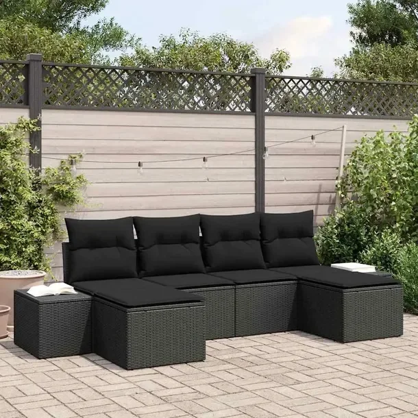 Zestaw Sof Ogrodowych na 6 Osób, Czarny, Naturalny Rattan, Matowe Wykończ