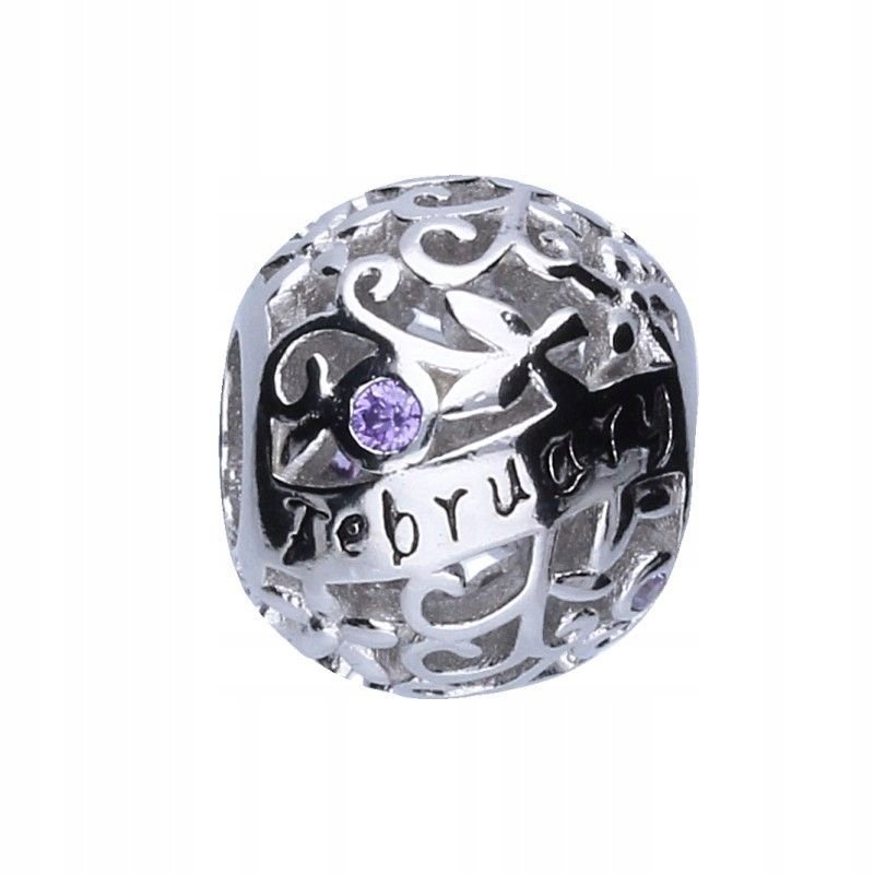 Zawieszka Bead na Bransoletę, Srebro 925, Cyrkonie Ametystowe, Luty 2.27g
