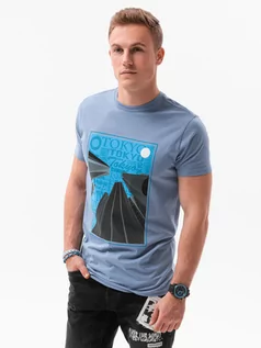 Koszulki męskie - T-shirt męski z nadrukiem - niebieski V-5B S1434 - grafika 1