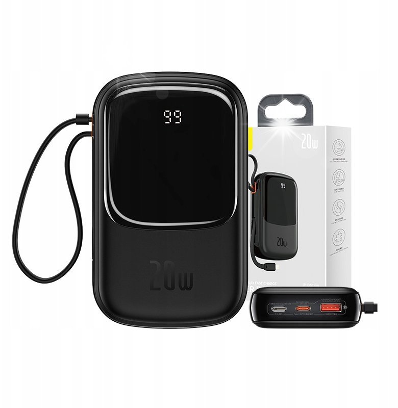 Powerbank Baseus Baseus Powerbank Z Kablem Lightning 20000mAh USB USB-C QC FCP PD 20W Czarny