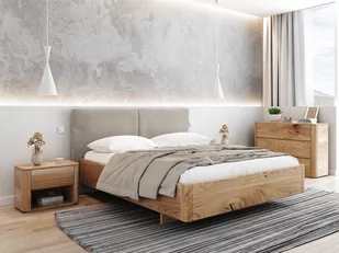 Outlet - Łóżko dębowe 160x200cm tapicerowane Monza Beż Inari 26 - Dom i wnętrze OUTLET - miniaturka - grafika 1