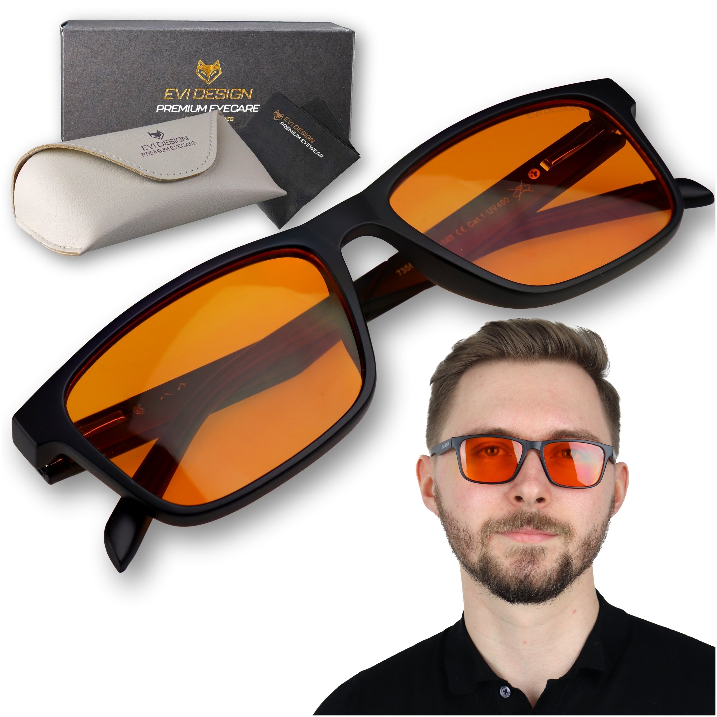 Okulary do komputera blokujące światło niebieskie ANTI BLUE LIGHT + etui, czarne 99% 7356