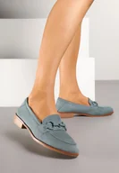 Mokasyny damskie - Zielone Mokasyny Vices ze Skórzaną Wkładką i Ozdobną Aplikacją Delainora - miniaturka - grafika 1