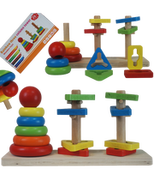 Zabawki zręcznościowe - Kolorowa piramidka sorter układanka drewniana 15el - miniaturka - grafika 1