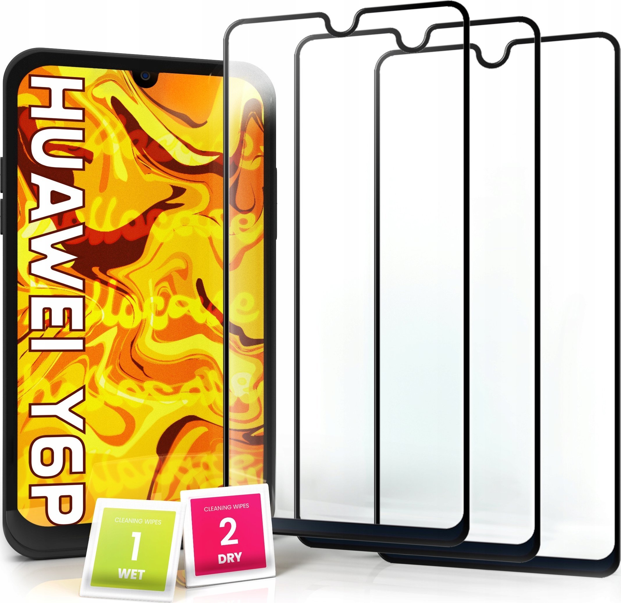 Hello Case 3-pak SZKŁO HARTOWANE DO Huawei Y6P na cały ekran 9H ochronne 5D