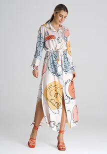 Koszulowa SUKIENKA do łydek z kołnierzykiem | ozdobne patki | Wielokolorowa M - Sukienki Koszulowa SUKIENKA do łydek z kołnierzykiem | ozdobne patki | Wielokolorowa M - Sukienki - miniaturka - grafika 1