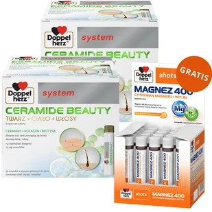 Zestaw Doppelherz System Ceramide Beauty, owocowy smak mango i marakui, 2 x 30 ampułek + Shots Magnez 400, płyn, smak pomarańczowo-cytrynowy, 25 ml x 20 ampułek gratis - Włosy, skóra, paznokcie - miniaturka - grafika 1