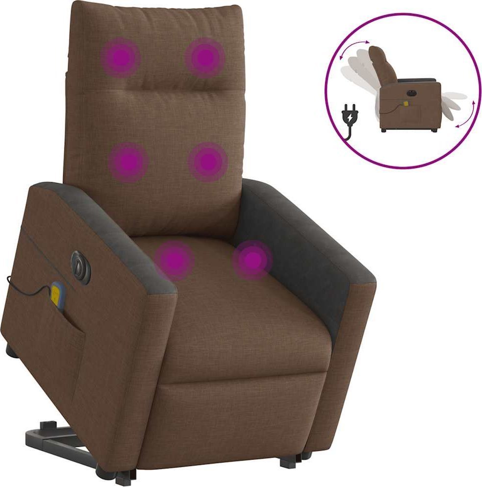 Podnoszony fotel masujący, elektryczny, rozkładany, brązowy