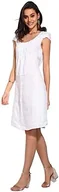Sukienki - Bonateks, Długa sukienka z okrągłym kołnierzem, przednimi fałdami i krótkimi rękawami, 100% len, rozmiar DE:36, rozmiar US:S, biała - wyprodukowano we Włoszech, biały, 36 - miniaturka - grafika 1