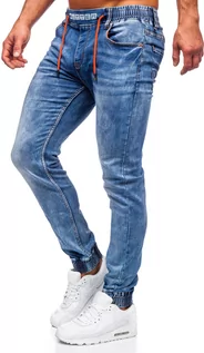 Spodnie męskie - Granatowe spodnie jeansowe joggery męskie Denley RT50162S0 - grafika 1