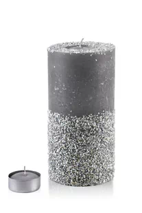 ŚWIECA LAMPION WALEC 120X240 DIAMENT SZARY SREBRNE KRYSZTAŁKI - Świeczniki - miniaturka - grafika 1