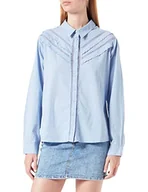 Koszulki i topy damskie - Springfield Damska koszulka koronkowa fal, średni niebieski, 8 (XS), Średnioniebieski, 34 - miniaturka - grafika 1