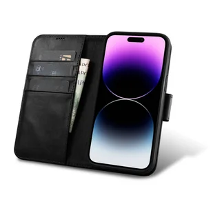 iCarer Oil Wax Wallet Case 2in1 etui iPhone 14 Pro skórzany pokrowiec z klapką Anti-RFID czarny (WMI14220722-BK) - Etui i futerały do telefonów - miniaturka - grafika 2