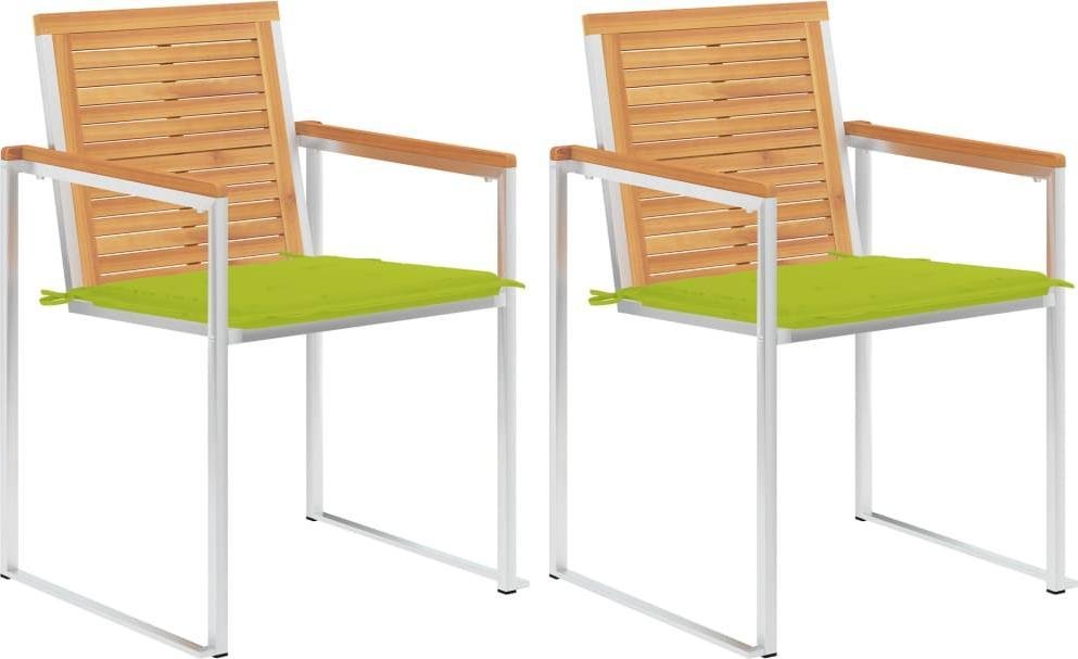 vidaXL Krzesła ogrodowe z poduszkami, 2 szt., drewno tekowe i stal