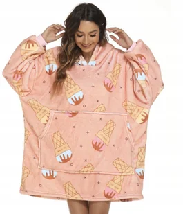 BLUZA PLUSZOWA Z KAPTUREM COMFY KOC OVERSIZE CIEPŁA WZÓR LODY ICE CREAM - Bluzy damskie - miniaturka - grafika 1
