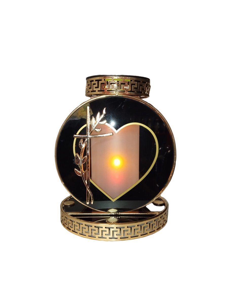 Znicz Witraż Serce Premium fotowoltaiczny złoty z czarnymi kryształkami