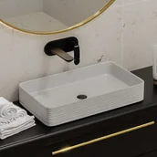 Umywalki - Massi Umywalka ceramiczna nablatowa prostokątna ryflowana biała 67 x 38 cm LAMI - miniaturka - grafika 1