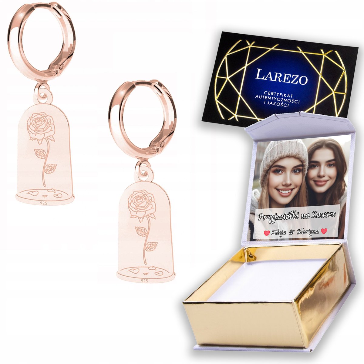 Kolczyki Pozłacane 925 Blaszki z Różami Kwiaty Róże Róża Wiatrów NADRUK