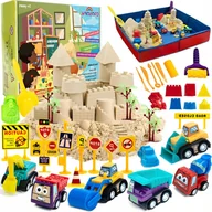 Masy plastyczne - MAGICZNY PIASEK KINETYCZNY DUŻY ZESTAW SAMOCHODY + SKŁADANA PIASKOWNICA - miniaturka - grafika 1