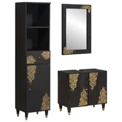 Meble łazienkowe - Zestaw Szafek Łazienkowych 3 pcs Czarny Drewno z mango - miniaturka - grafika 1