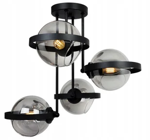 Lampa Sufitowa Wisząca Żyrandol Szklana Grafit Ring Czarny Loft Kule - Lampy sufitowe - miniaturka - grafika 1