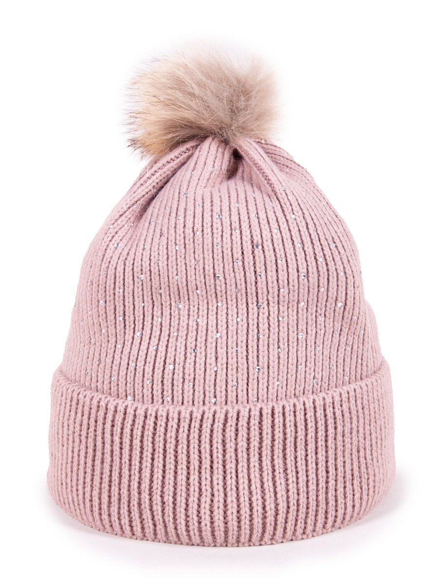 Czapka Zimowa Damska Z Cyrkoniami Różowa 56-58